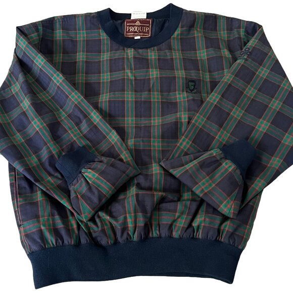 PROQUIP Men's XL Tartan Plaid Blue Green Red Long Sleeve Golf Windbreaker - Picture 1 of 8